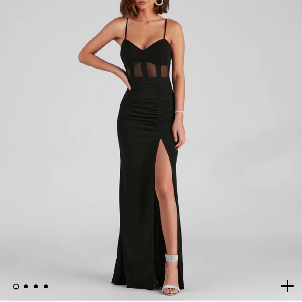 Windsor Alexia Formal High Slit Illusion Dress Black S